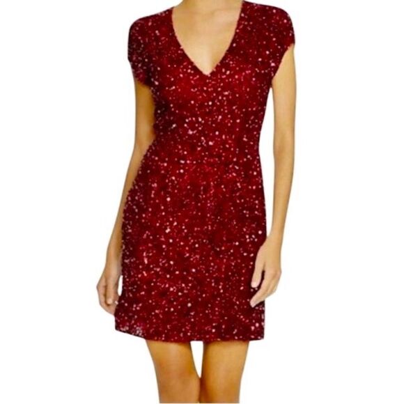 Parker Black Serena Sequined Silk Dress in Burgundy Women’s 4 - Picture 1 of 8